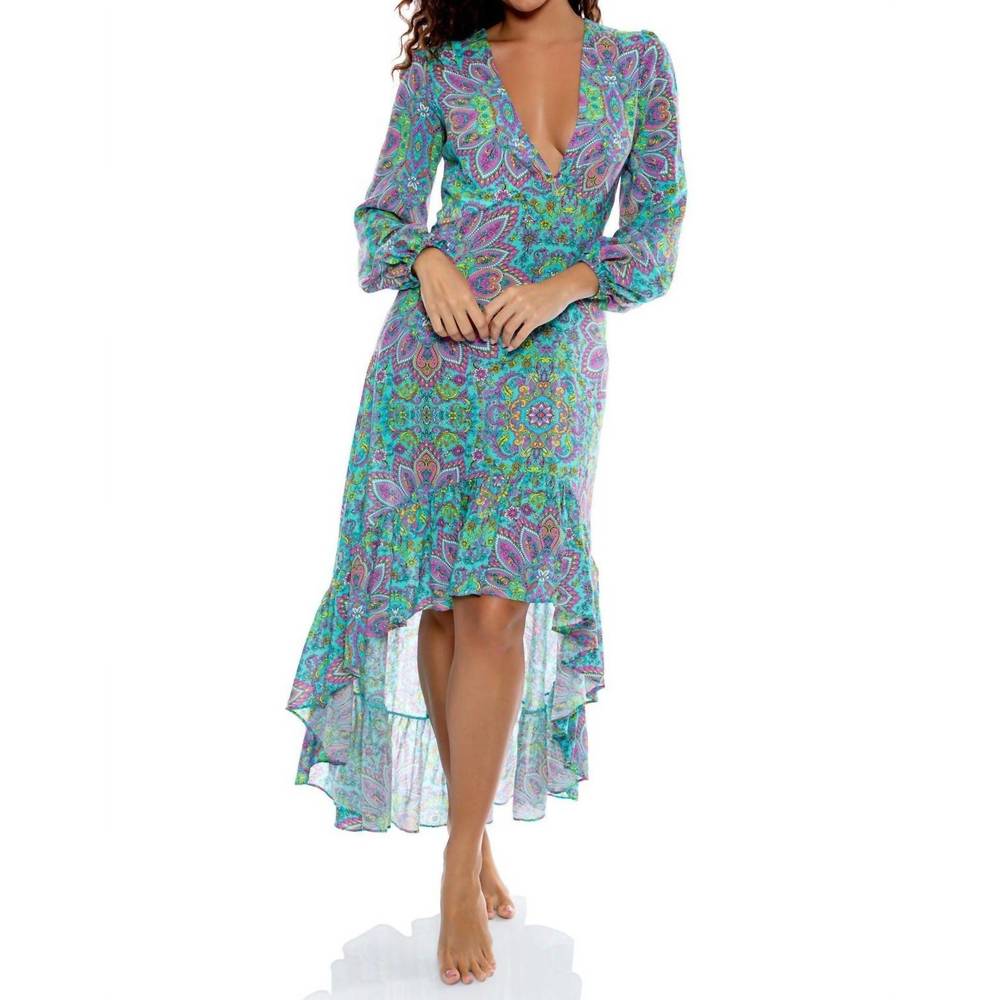 NEW LULI FAMA groovy luli hi lo long sleeve midi dress in multicolor